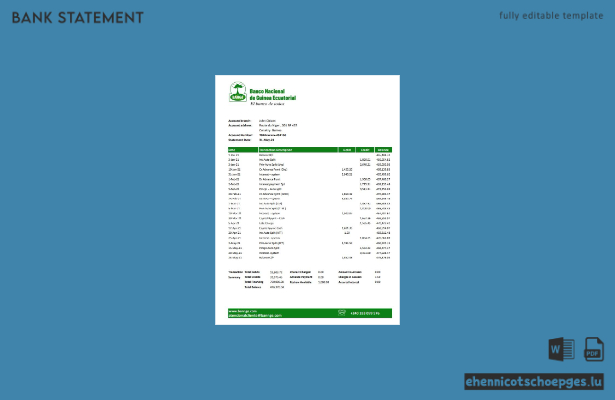 Äquatorialguinea – Beispiel eines Kontoauszugs der Nationalbank von Äquatorialguinea (Excel-Vorschau)